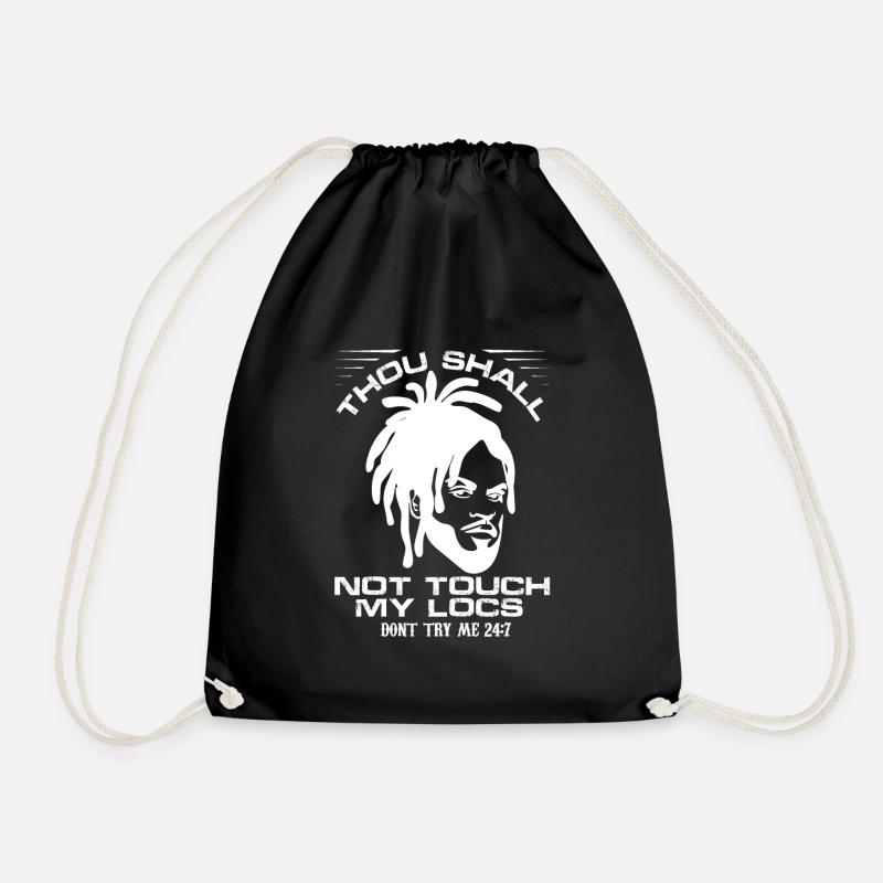 Thou shall not touch my locs Don't try me - Drawstring Bag - black