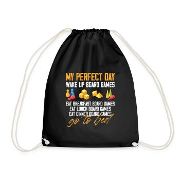 my perfect day wake up board games Design - Drawstring Bag - black - Front