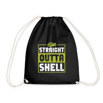 Straight Outta Shell Sea Turtle Red-Eared Slider - Drawstring Bag - black - Front
