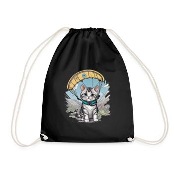 Parachute Kitten Skydiving Cat Cats Skydiver - Drawstring Bag - black - Front