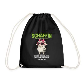 Schaf Spruch Schäffin Lustig Geschenkidee Schafe - Turnbeutel - Schwarz - Vorne