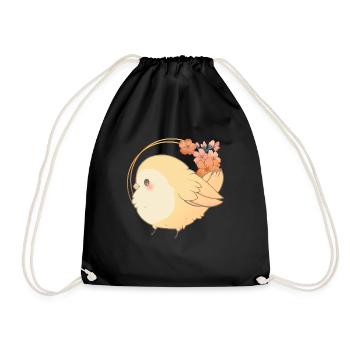 Oiseau kawaii et fleurs de cerisier - Sac de sport léger - noir - Devant