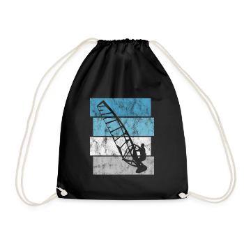 Windsurfer Windsurfing Retro Windsurfing Surfing - Drawstring Bag - black - Front