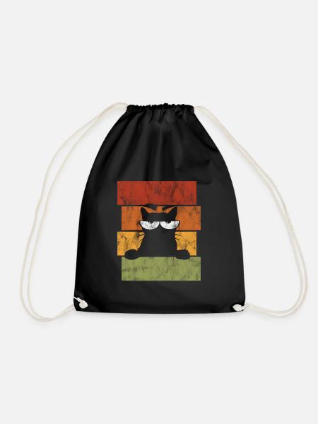 Kater Retro Kätzchen Katzenaugen Katze Katzen Miau - Turnbeutel - Schwarz