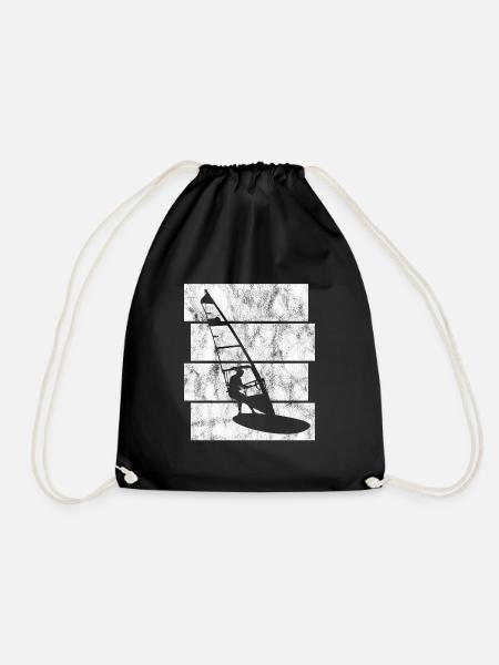 Windsurfing Windsurfers Retro Windsurfing Surfing - Drawstring Bag - black