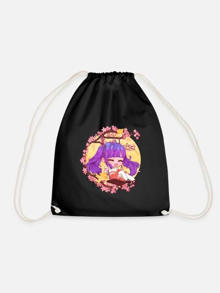 Chibi girl on swing - Drawstring Bag - black