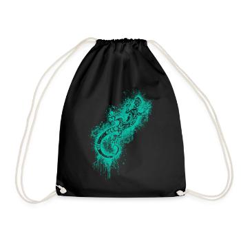 Lizard gecko tribal tattoo turquoise - Drawstring Bag - black - Front