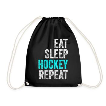 Eat Sleep Hockey Repeat hockey saying vintage - Drawstring Bag - black - Front