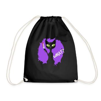 Halloween Scary Black Cat With Bloddy Knife WHAT? - Drawstring Bag - black - Front