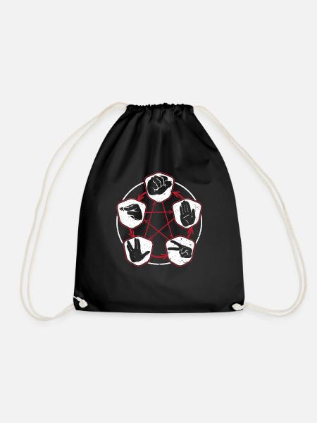 Nerdy scissors stone paper game plus lizard spock - Drawstring Bag - black