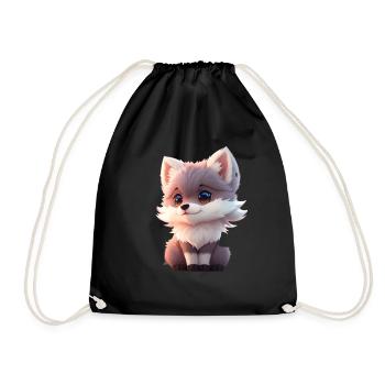 Niedliches winziges hyperrealistisches Anime Wolf T-Shirt, Haustier - Turnbeutel - Schwarz - Vorne