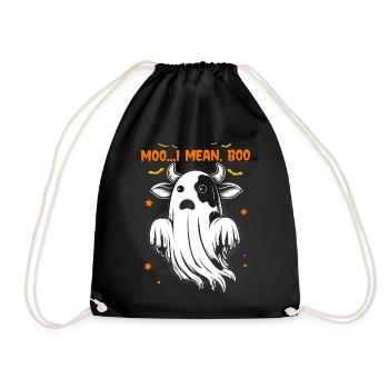 Ghost Cow Moo I Mean Boo Pumpkin Moon Halloween - Drawstring Bag - black - Front