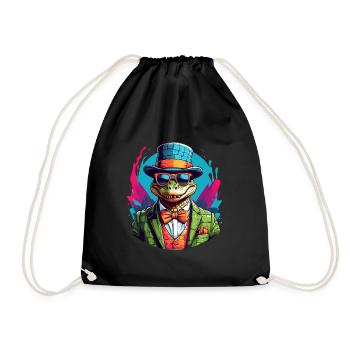 Crocodile alligator coloré avec lunettes de soleil et chapeau - Sac de sport léger - noir - Devant