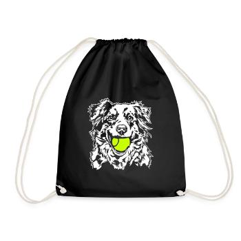 Australian Shepherd Ball Ball Junkie Dogs Wilsigns - Drawstring Bag - black - Front