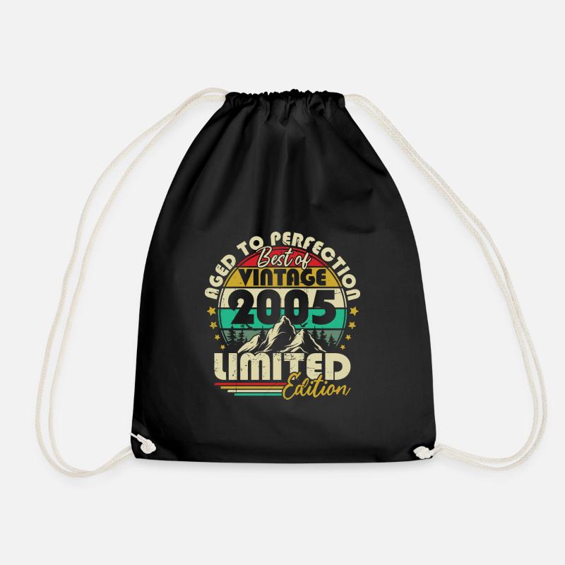 Vintage Anniversary born in 2005 Vintage retro 2005 - Drawstring Bag - black