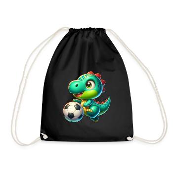 Süßer Dino spielt Fußball - Turnbeutel - Schwarz - Vorne