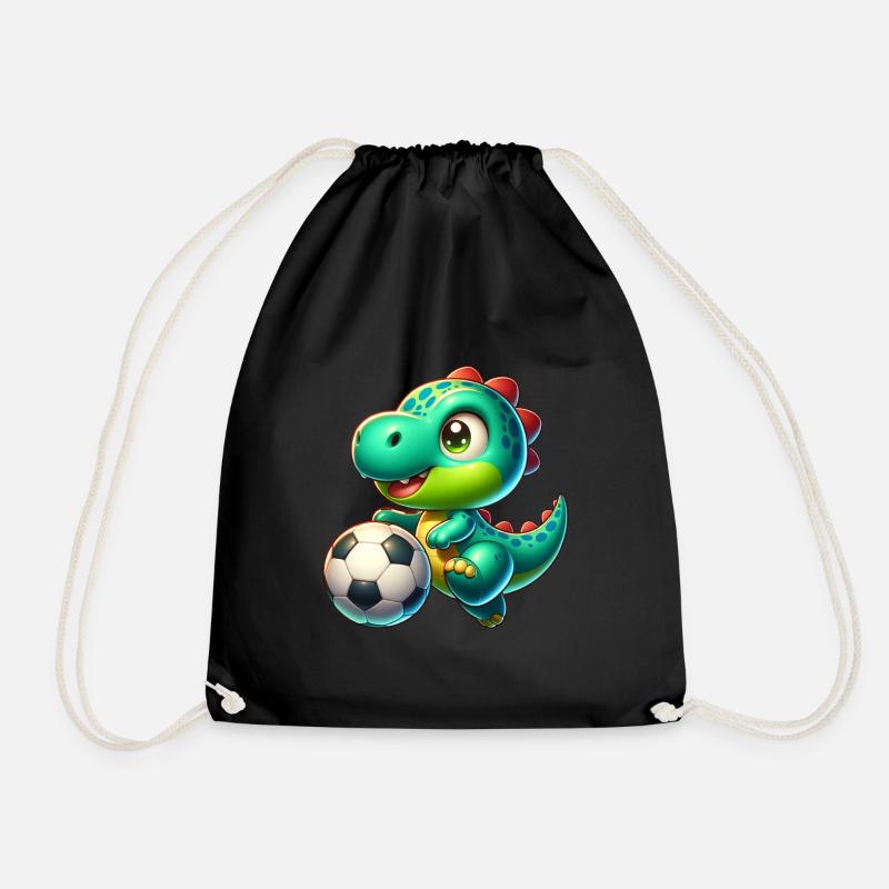 Cute dino playing football - Drawstring Bag - black