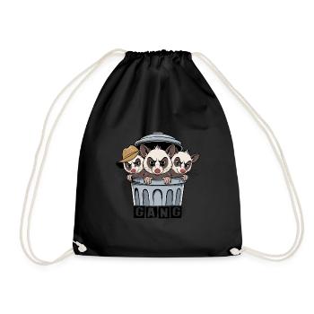3 cool possums trash gang in the trash can - Drawstring Bag - black - Front