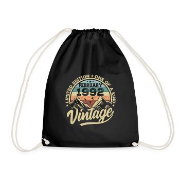 February 1992 Vintage Retro, February 1992 Gift - Drawstring Bag - black - Front