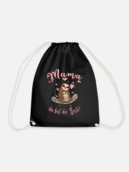 Mama du bist die Beste Herz Faultier Muttertag - Turnbeutel - Schwarz