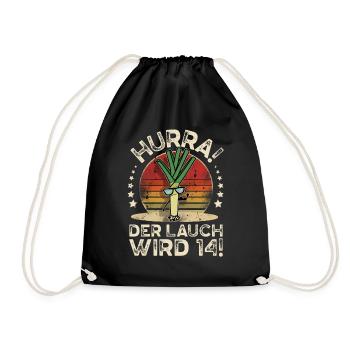 14. Geburtstag Hurra Der Lauch Wird 14 - Turnbeutel - Schwarz - Vorne
