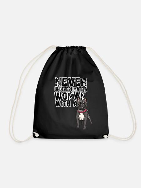 Don't underestimate a woman with a French Bulldog - Drawstring Bag - black