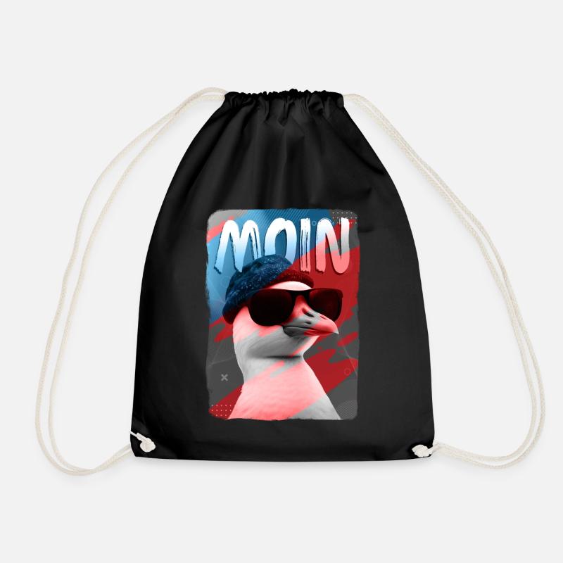 Moin! Hamburger Möwe mit Sonnenbrille - Turnbeutel - Schwarz