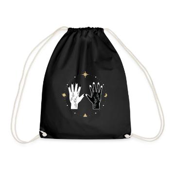 Universe Spiritual Tattoo Hands Moon Stars - Drawstring Bag - black - Front