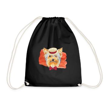 Dog - Yorkshire Terrier - Drawstring Bag - black - Front