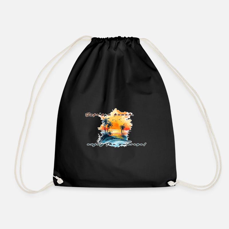 Lifes a beach enjoy the sunrise - Drawstring Bag - black