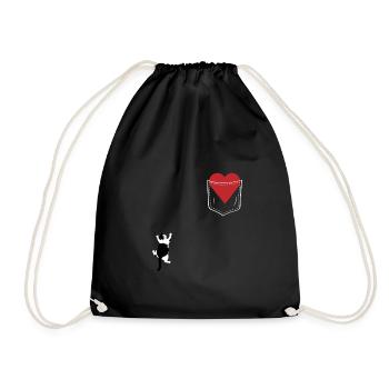 Cat Close to the Heart - Cat Lover Gift - Drawstring Bag - black - Front
