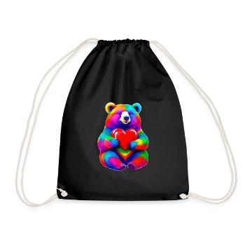Rainbow Bear with Heart Colorful - Drawstring Bag - black - Front