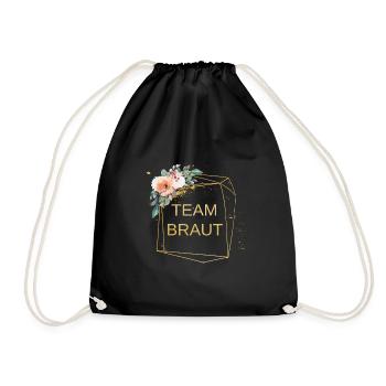 Team Braut! Blumen - Turnbeutel - Schwarz - Vorne
