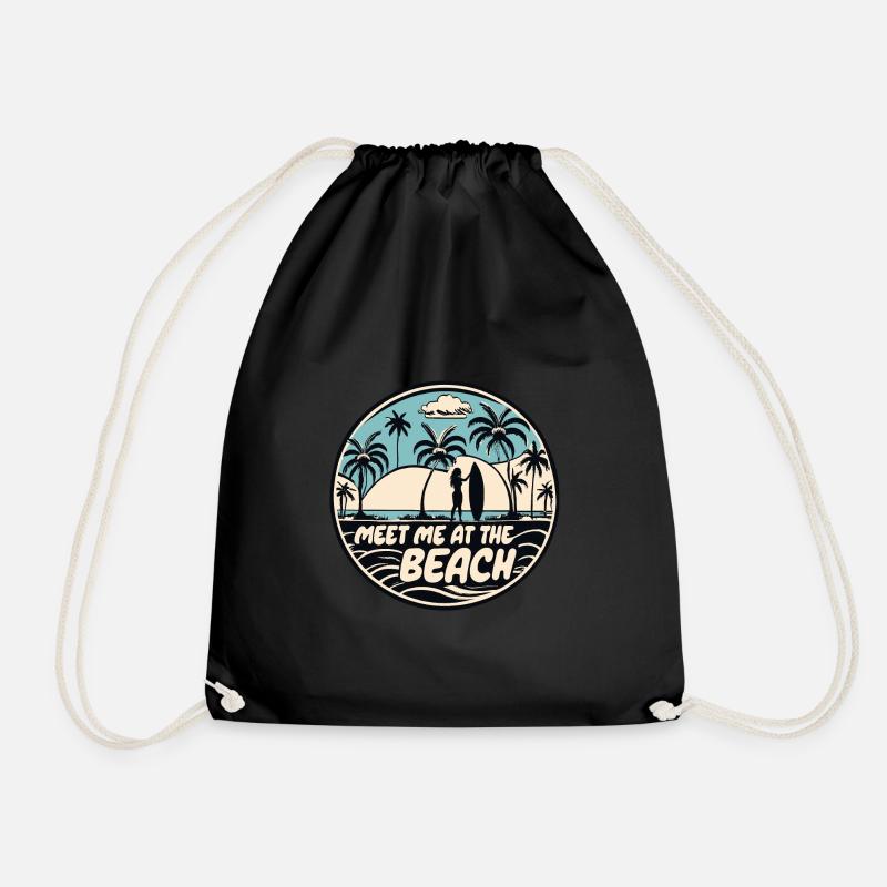 Meet Me At The Beach Surfer Spruch Zitat - Turnbeutel - Schwarz