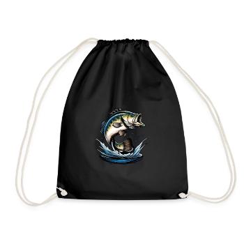 Springender Bass Fisch - Turnbeutel - Schwarz - Vorne