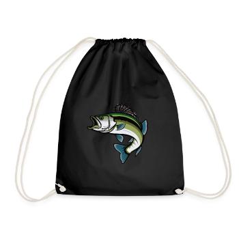 Springender Bass Fisch - Turnbeutel - Schwarz - Vorne