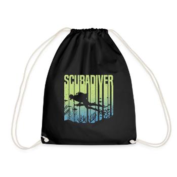 Scuba Diver Underwater Exploration Shark Diving - Drawstring Bag - black - Front
