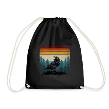 Retro colors raven crow bird crow raven bird - Drawstring Bag - black - Front