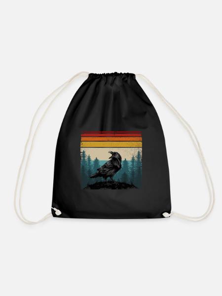 Retro Farben Rabe Krähe Vogel Crow Raven Bird - Turnbeutel - Schwarz
