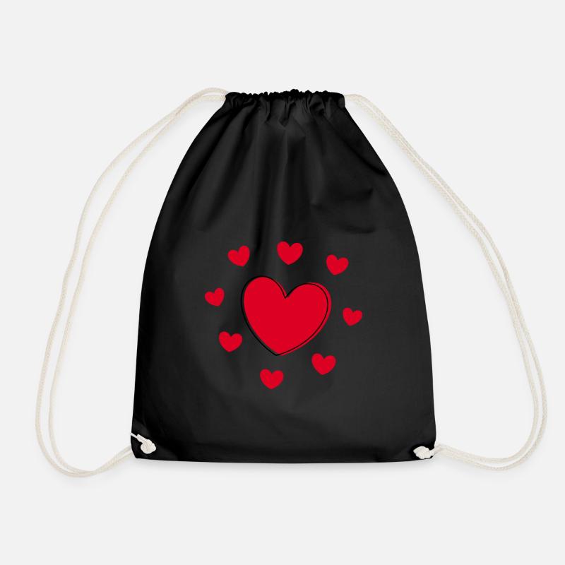 red heart, red heart, red heart, gift, mother's day - Drawstring Bag - black