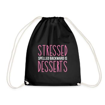Stressed Spelled Backwards Is Desserts Pastry - Drawstring Bag - black - Front