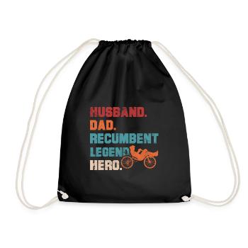 Husband Dad Recumbent Legend Hero Bent Bike - Drawstring Bag - black - Front