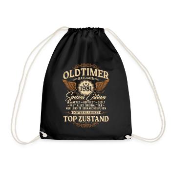 Oldtimer Baujahr 1981 Jahrgang Geburtstag Geschenk - Turnbeutel - Schwarz - Vorne