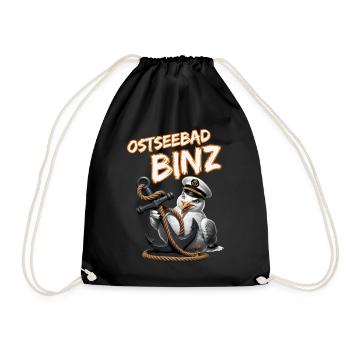 Ostseebad Binz mit lustige Möwe mit Anker - Turnbeutel - Schwarz - Vorne