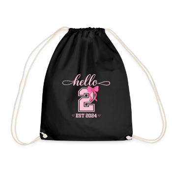 Hello 2 Est 2024 Pink Bow Design - Drawstring Bag - black - Front