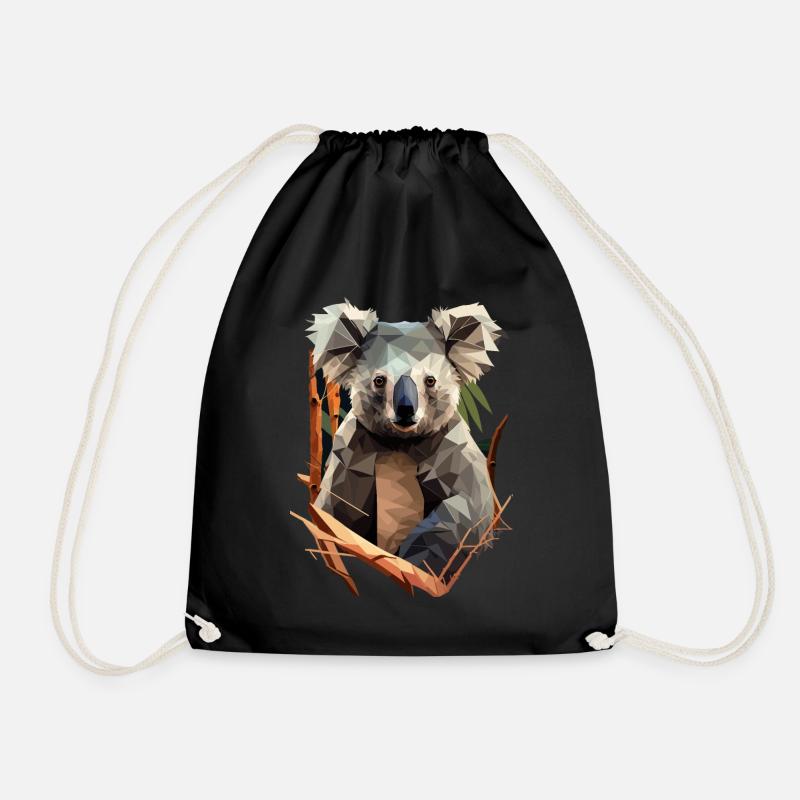 cute koala with eucalyptus in polygon style - Drawstring Bag - black