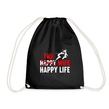 No Happy Wife Happy Life Wives Bride Groom - Drawstring Bag - black - Front