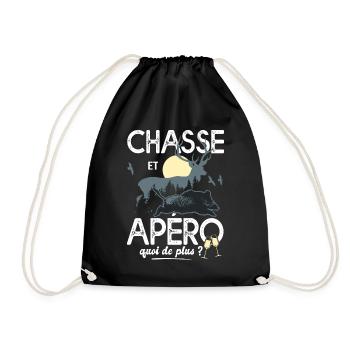 chasse apéro Cadeau humour personnalisé chasseur - Sac de sport léger - noir - Devant