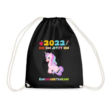 2022 Kindergartenkind Einhorn Kita Mädchen Kinder - Turnbeutel - Schwarz - Vorne