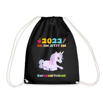 2022 Ich Bin Jetzt Ein Kindergartenkind Einhorn - Turnbeutel - Schwarz - Vorne